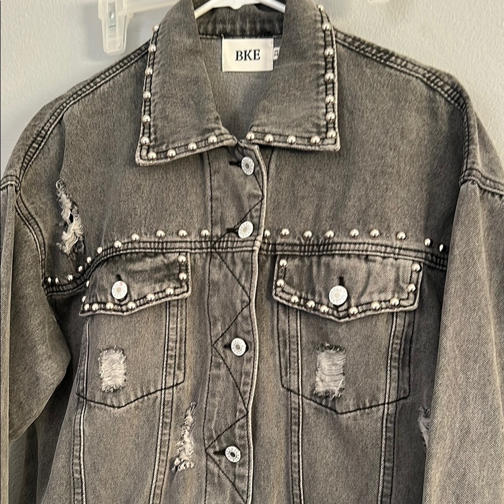 Gray Distressed Denim Jacket - Picture 2 of 4